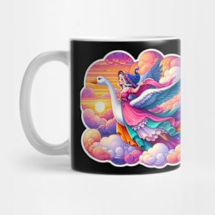 Enchanting Sunset Ride Mystical Woman and Swan Illustration Mug